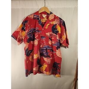 Repage Hawaiian Shirt Red Pineapple Palm Tree Aloha Mens Large Vintage 80s READ